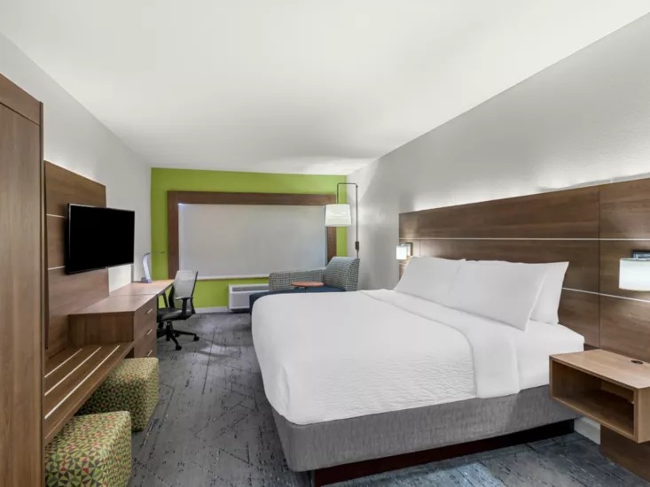 King bed guest room with modern furnishings